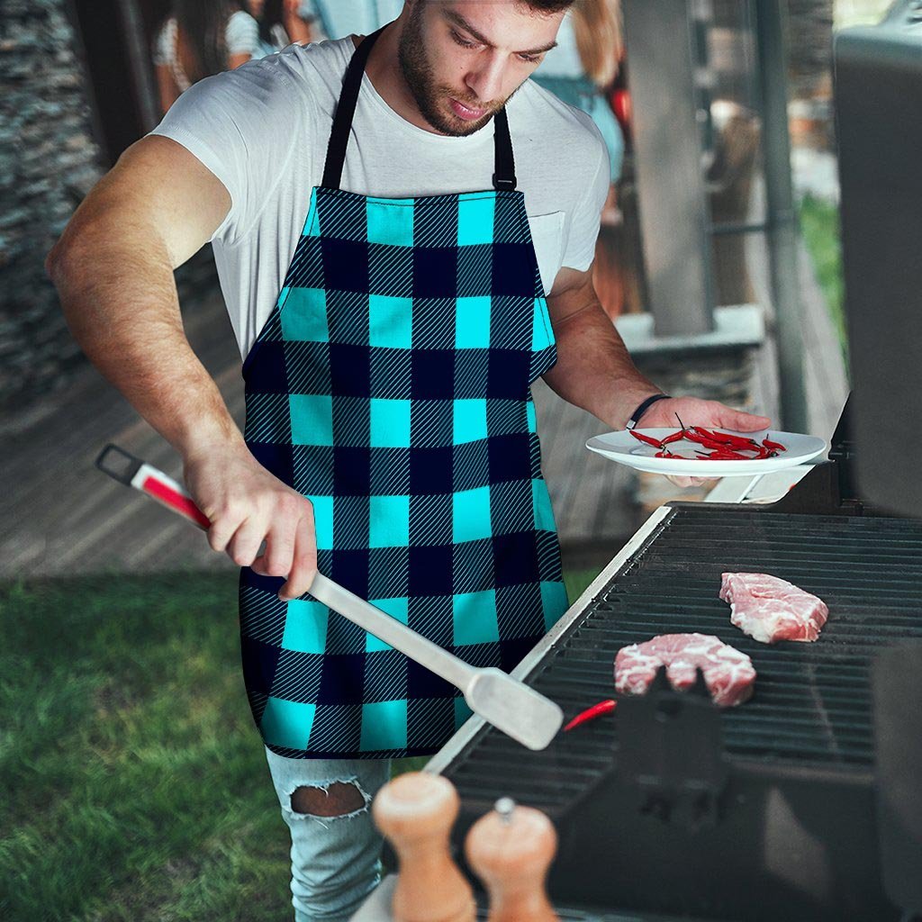 Blue Plaid Print Men's Apron-grizzshop