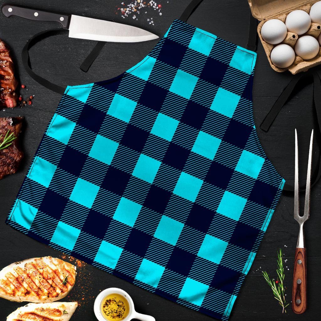 Blue Plaid Print Men's Apron-grizzshop