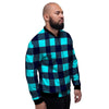 Blue Plaid Print Men's Bomber Jacket-grizzshop