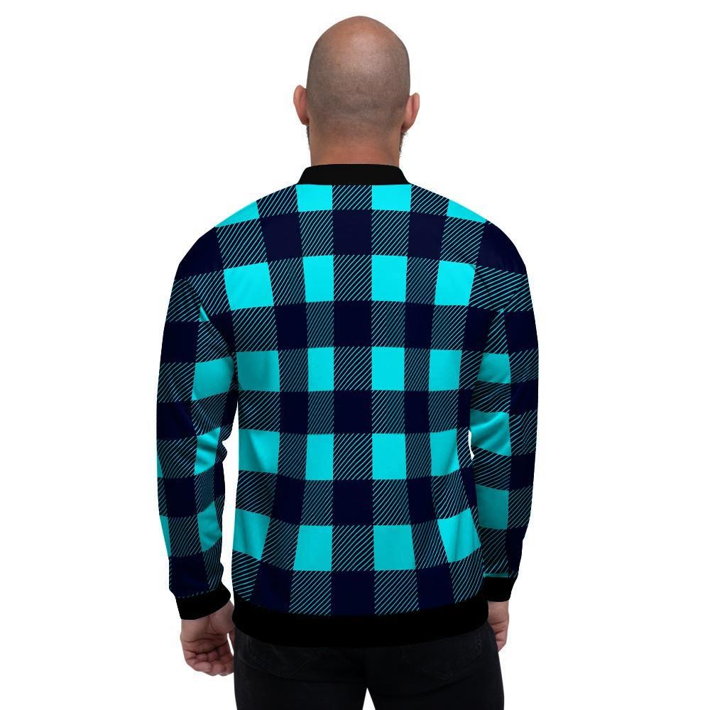 Blue Plaid Print Men's Bomber Jacket-grizzshop