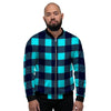 Blue Plaid Print Men's Bomber Jacket-grizzshop