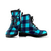 Blue Plaid Print Men's Boots-grizzshop