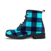 Blue Plaid Print Men's Boots-grizzshop