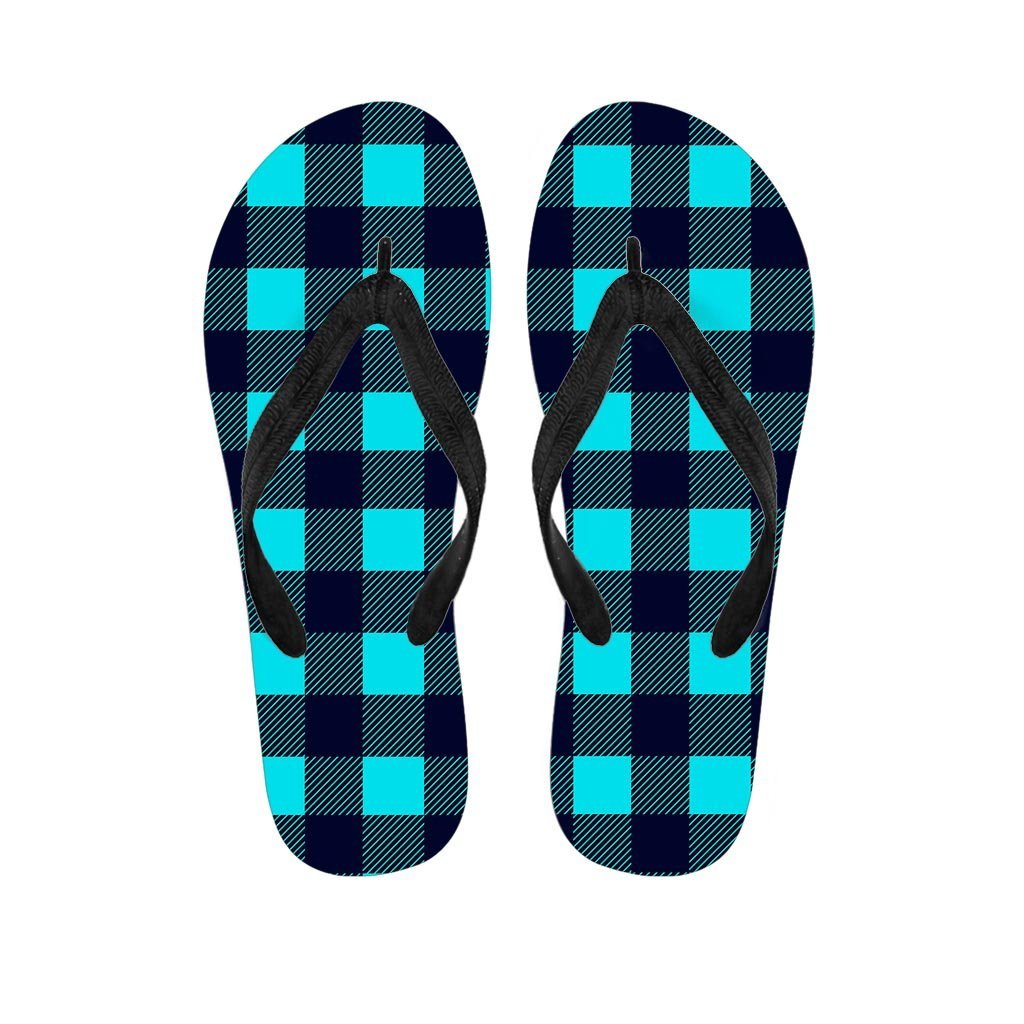 Blue Plaid Print Men's Flip Flops-grizzshop