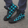 Blue Plaid Print Men's High Top Shoes-grizzshop