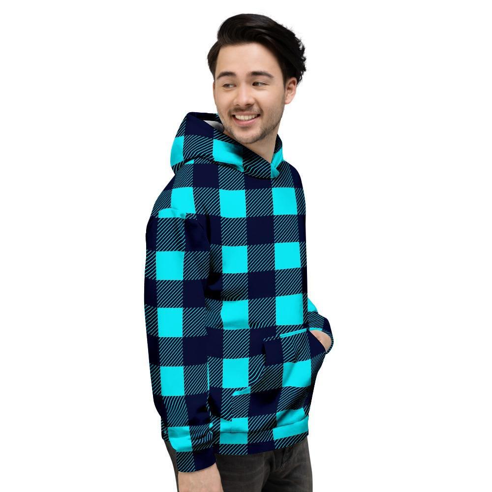 Blue Plaid Print Men's Hoodie-grizzshop