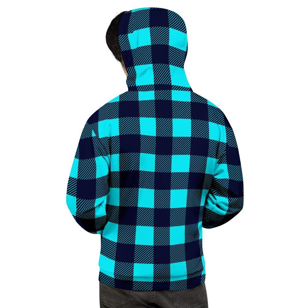 Blue Plaid Print Men's Hoodie-grizzshop