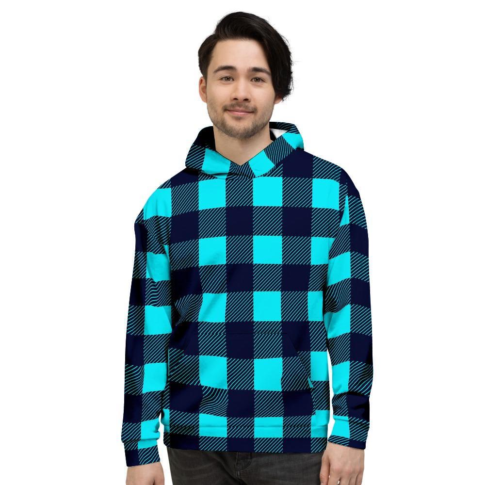 Blue Plaid Print Men's Hoodie-grizzshop