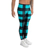 Blue Plaid Print Men's Leggings-grizzshop