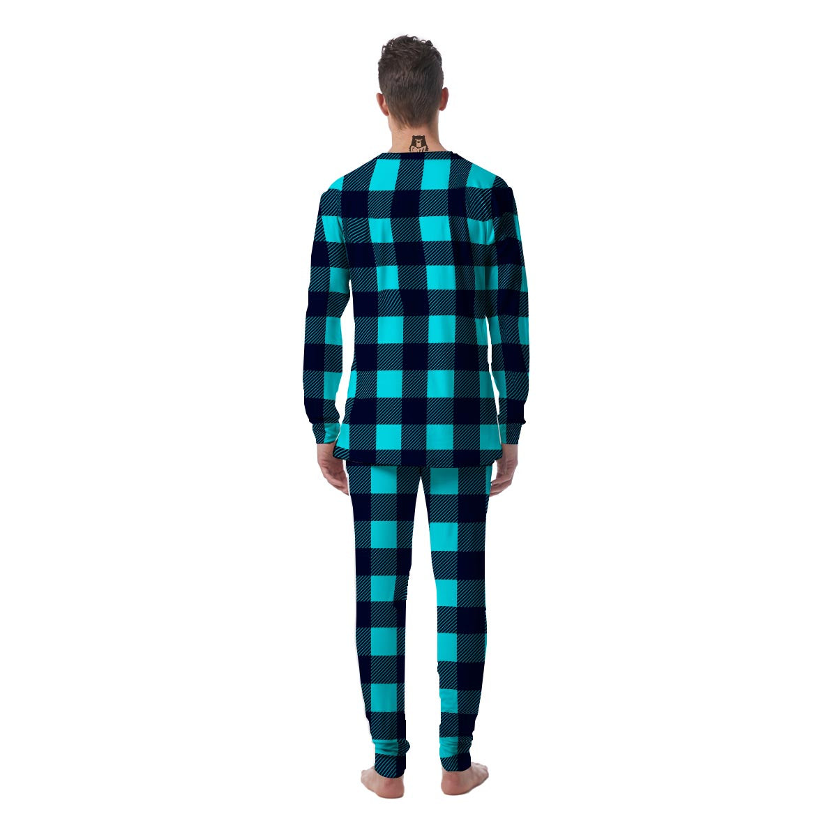 Blue Plaid Print Men's Pajamas-grizzshop