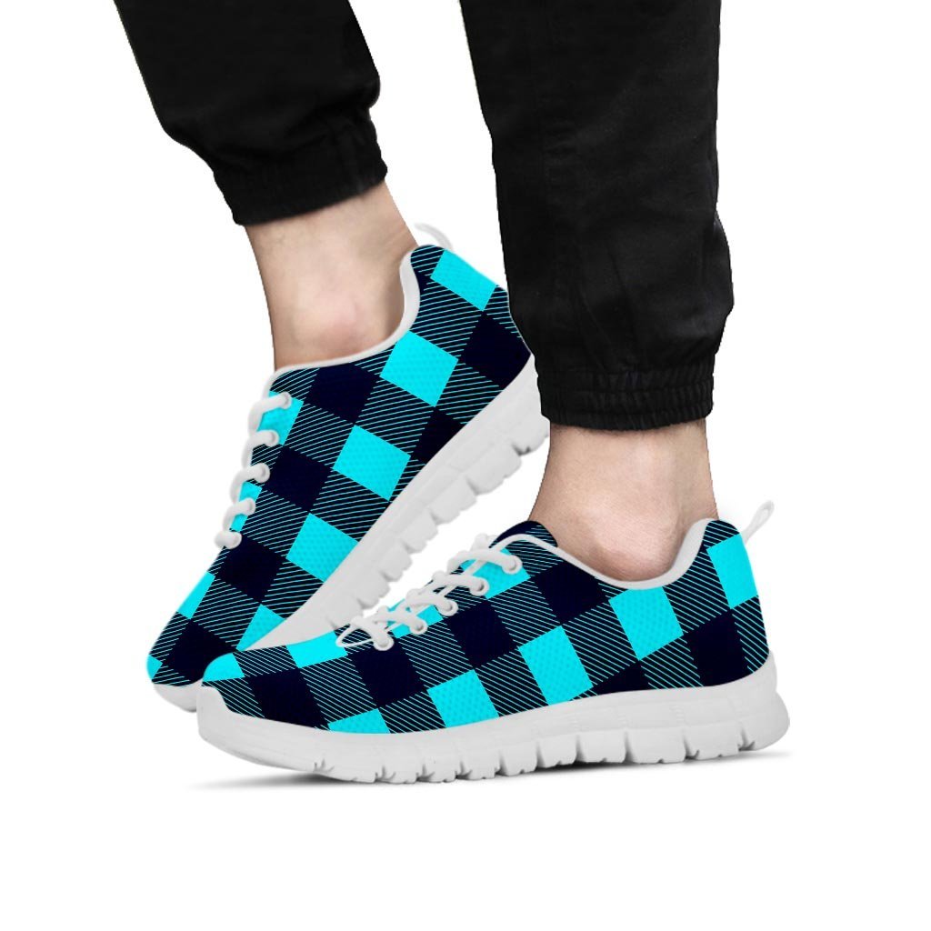 Blue Plaid Print Men's Sneakers-grizzshop