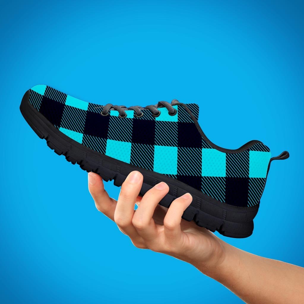 Blue Plaid Print Men's Sneakers-grizzshop