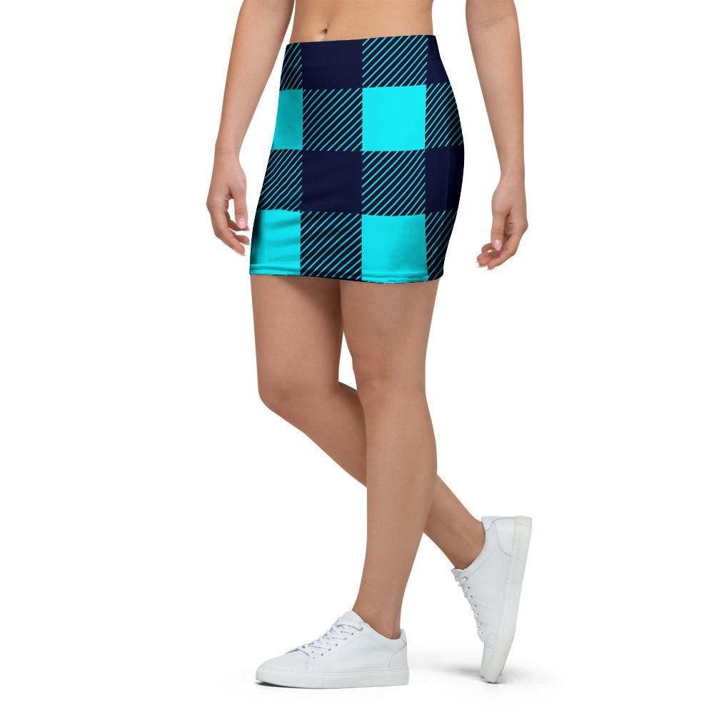 Blue Plaid Print Mini Skirt-grizzshop