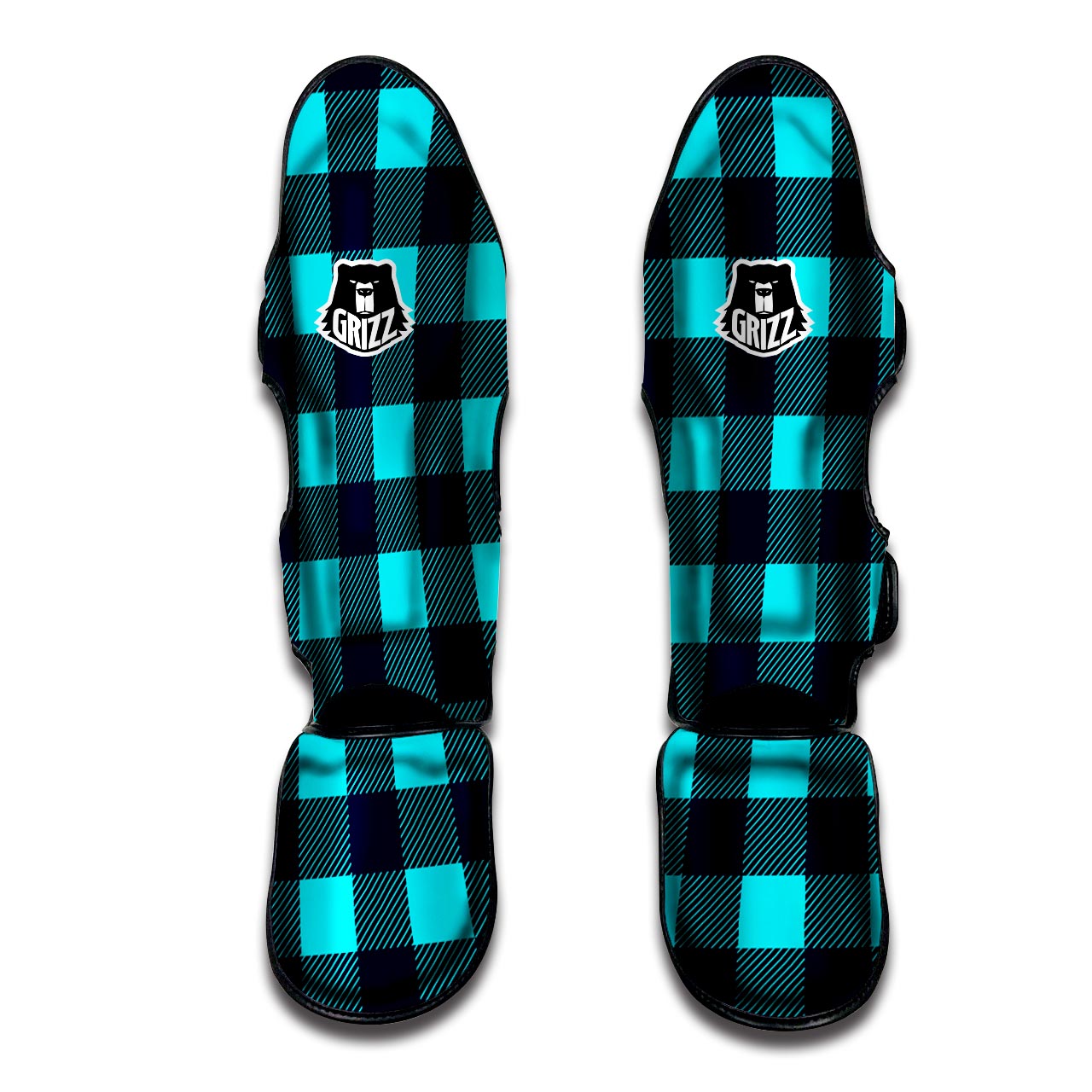 Blue Plaid Print Muay Thai Shin Guard-grizzshop