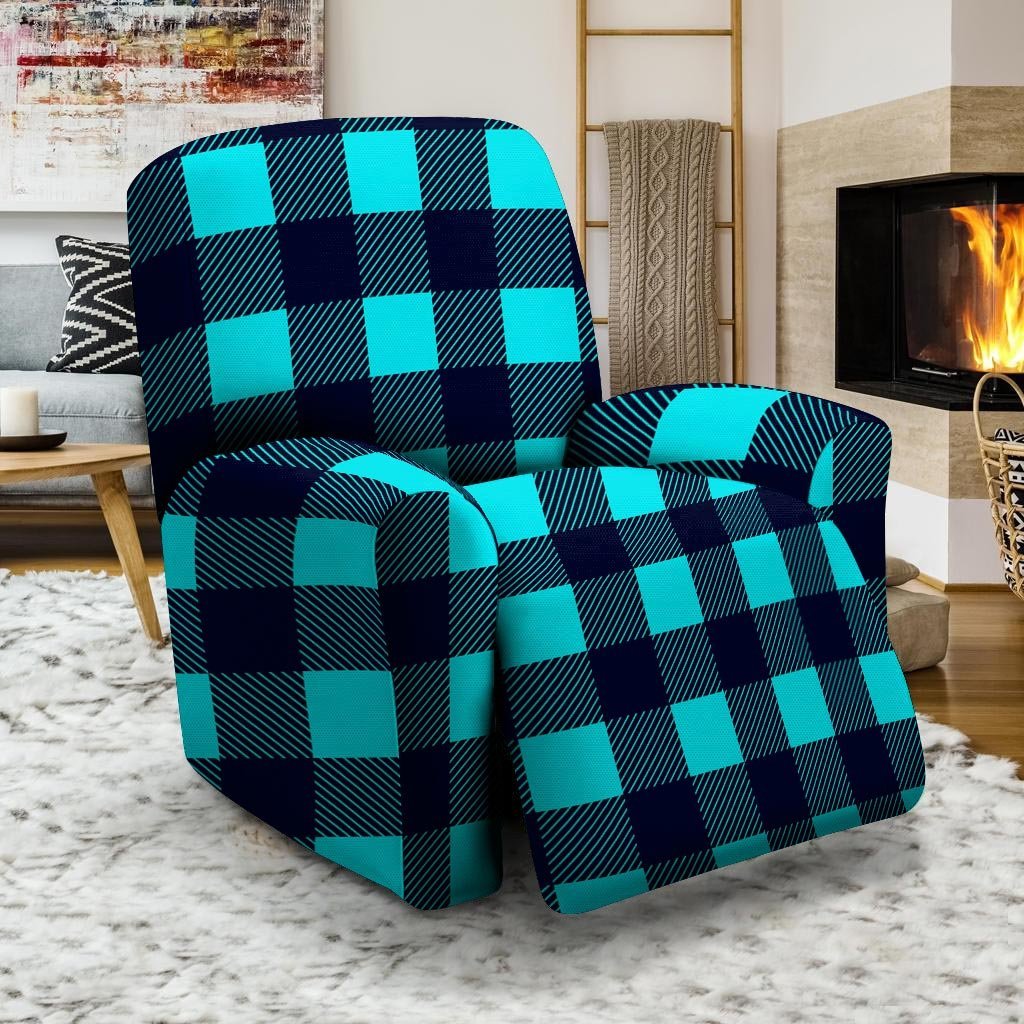 Blue Plaid Print Recliner Cover-grizzshop