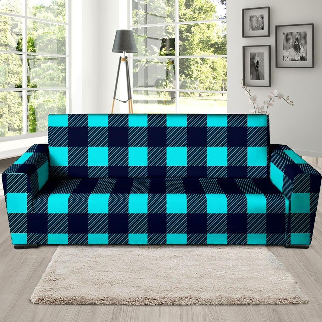 Blue Plaid Print Sofa Cover-grizzshop