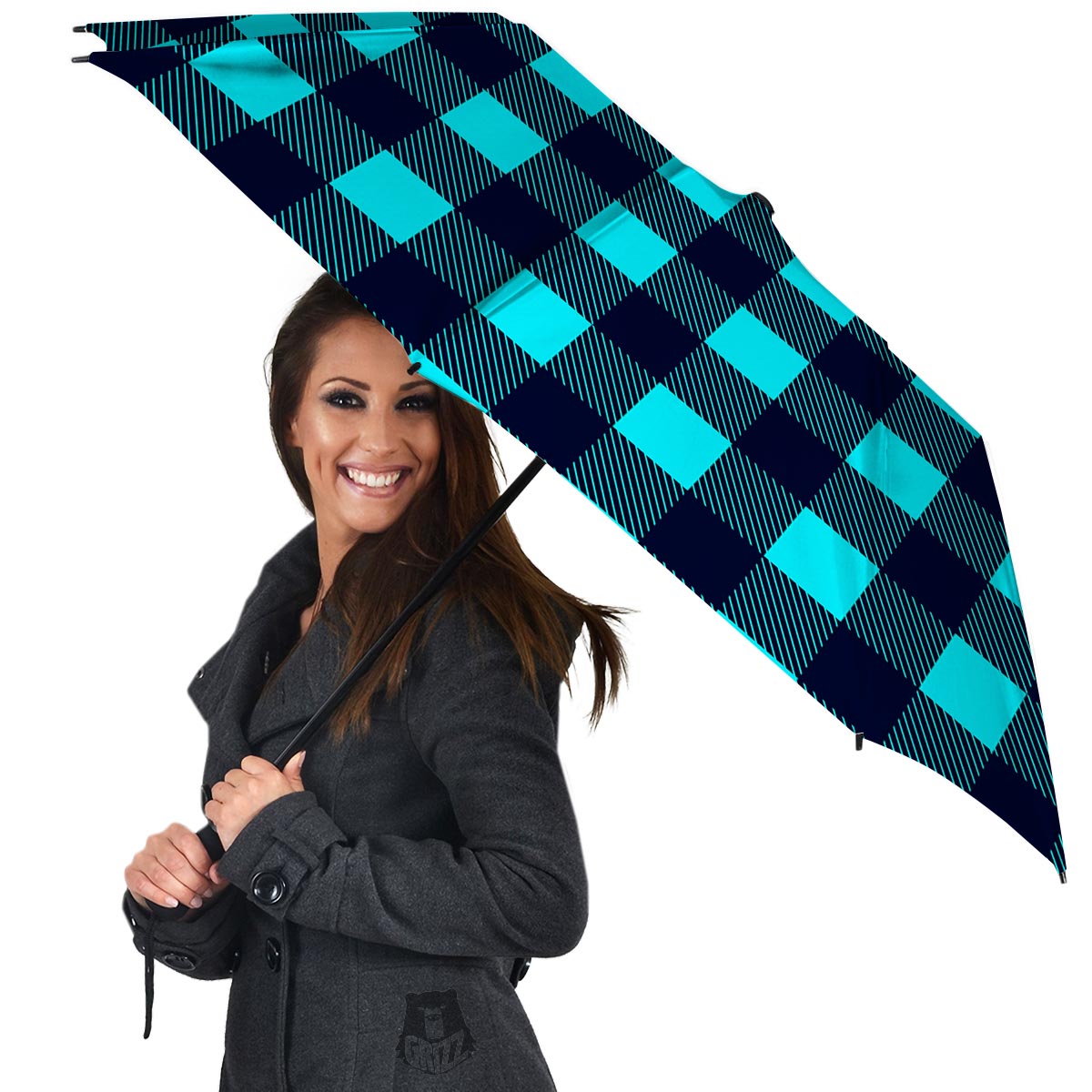 Blue Plaid Print Umbrella-grizzshop