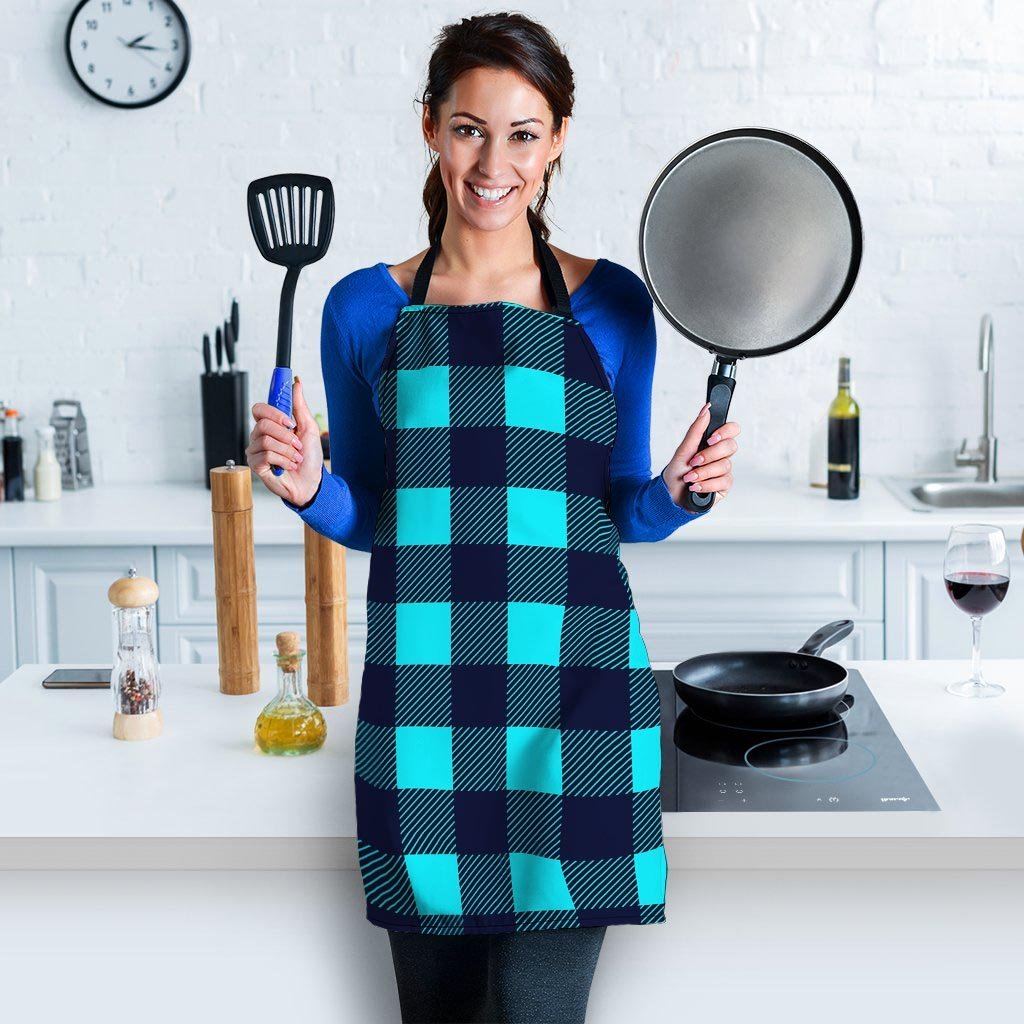 Blue Plaid Print Women's Apron-grizzshop