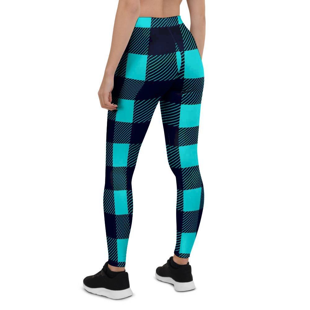 Blue Plaid Print Women's Leggings-grizzshop