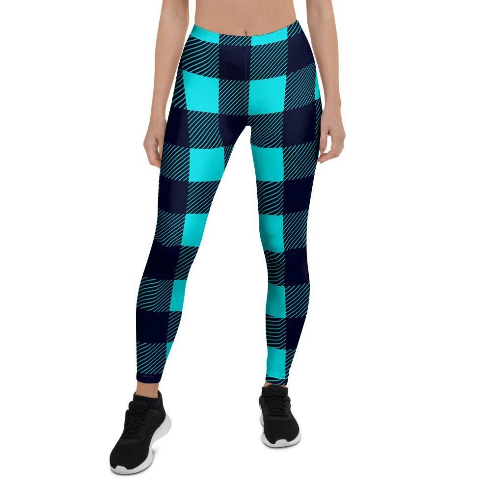 Blue Plaid Print Women's Leggings-grizzshop