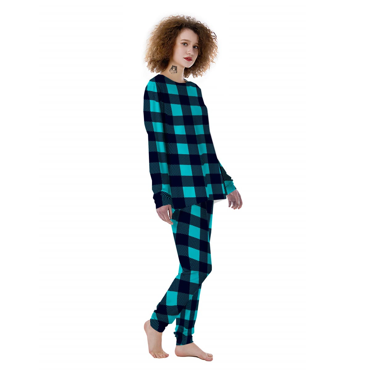 Blue Plaid Print Women's Pajamas-grizzshop