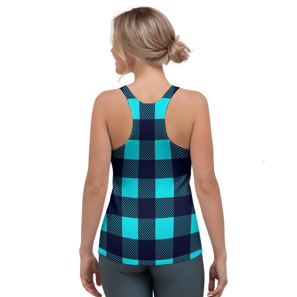 Blue Plaid Print Women's Racerback Tank Top-grizzshop