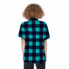 Blue Plaid Print Women's Short Sleeve Shirts-grizzshop