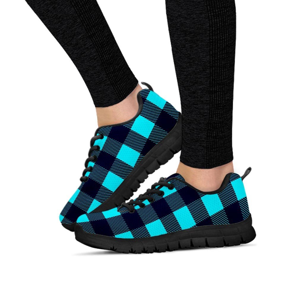 Blue Plaid Print Women's Sneakers-grizzshop