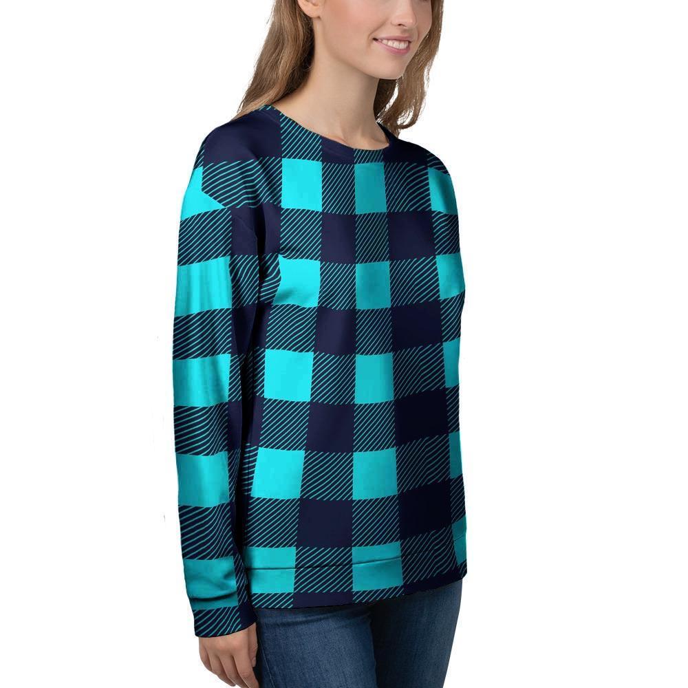 Blue Plaid Print Women's Sweatshirt-grizzshop