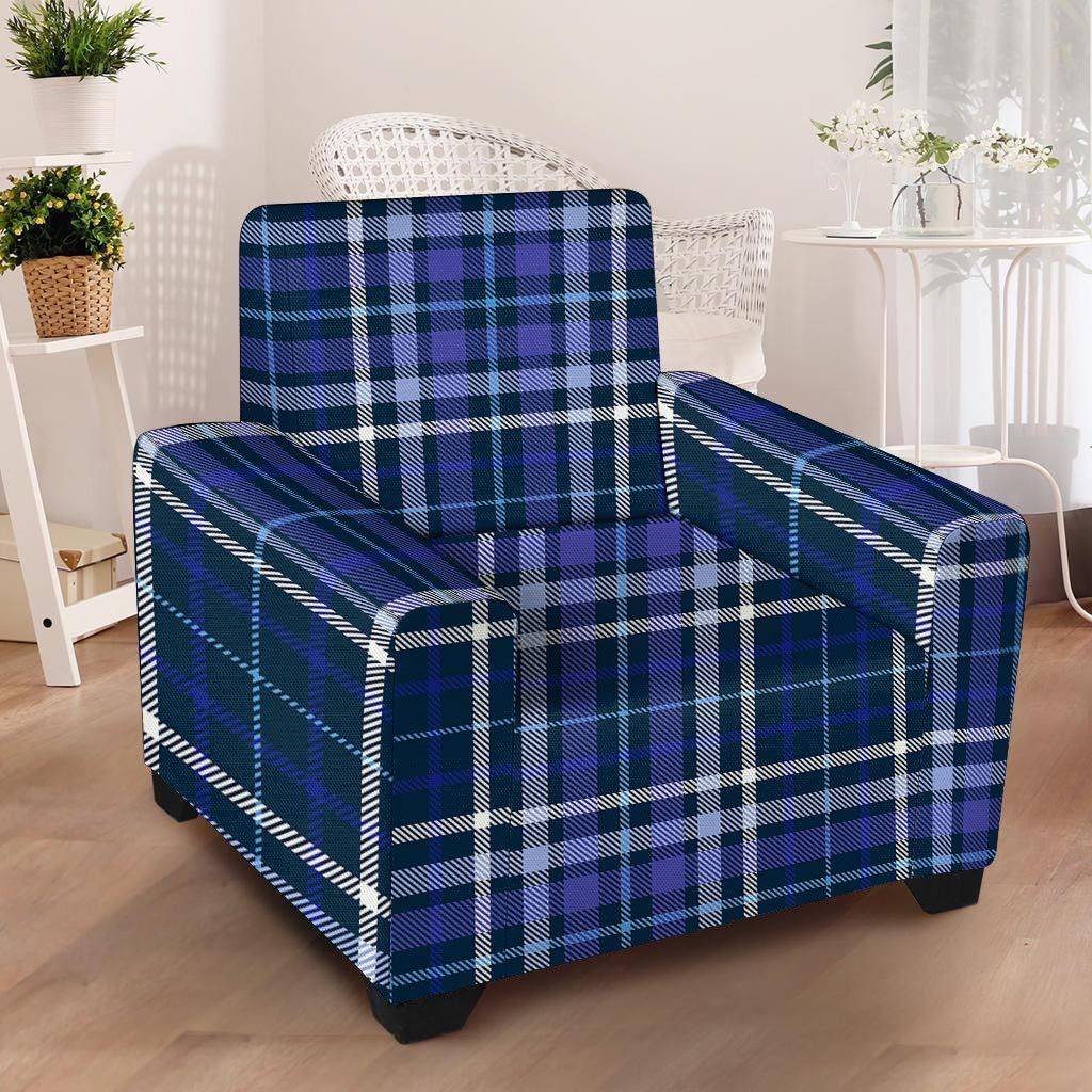 Blue Plaid Tartan Armchair Cover-grizzshop