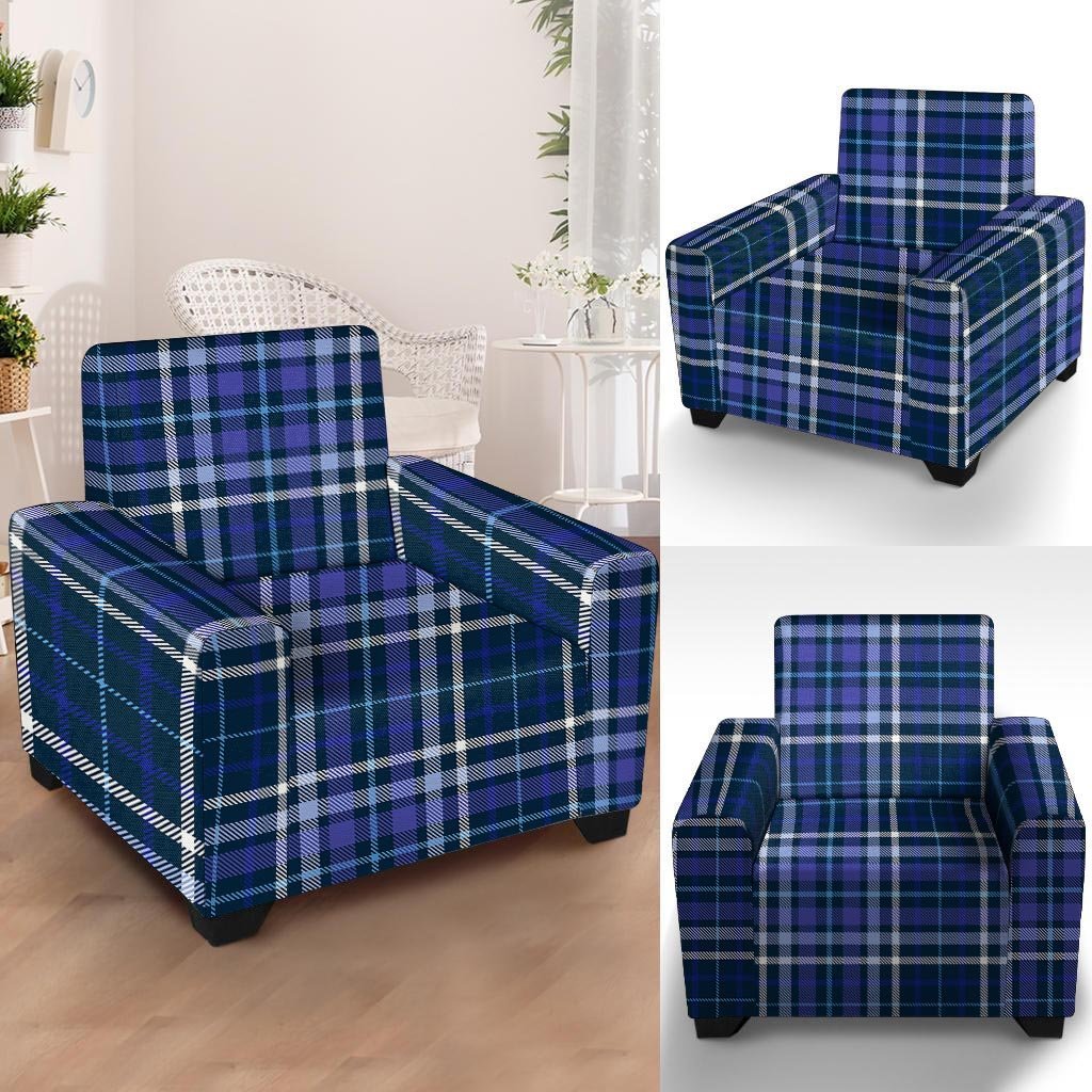 Blue Plaid Tartan Armchair Cover-grizzshop