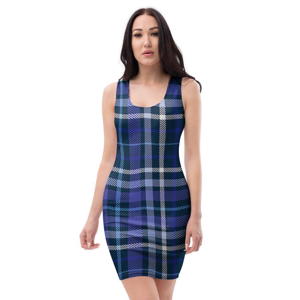 Blue Plaid Tartan Bodycon Dress-grizzshop