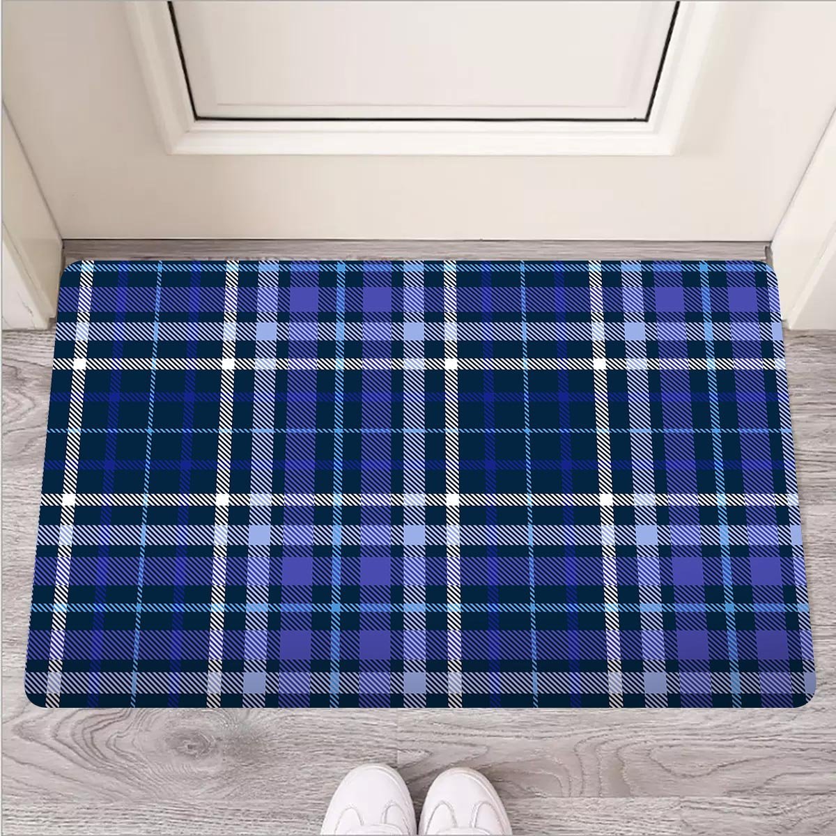 Blue Plaid Tartan Door Mat-grizzshop