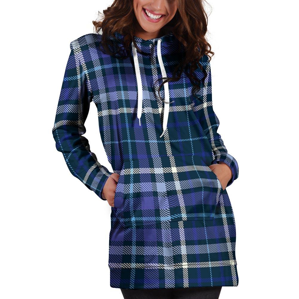 Blue Plaid Tartan Hoodie Dress-grizzshop