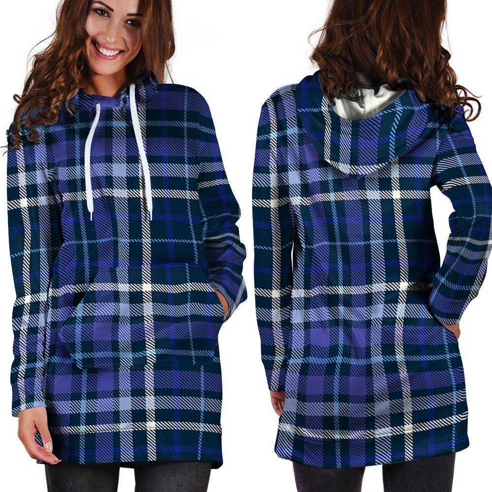 Blue Plaid Tartan Hoodie Dress-grizzshop