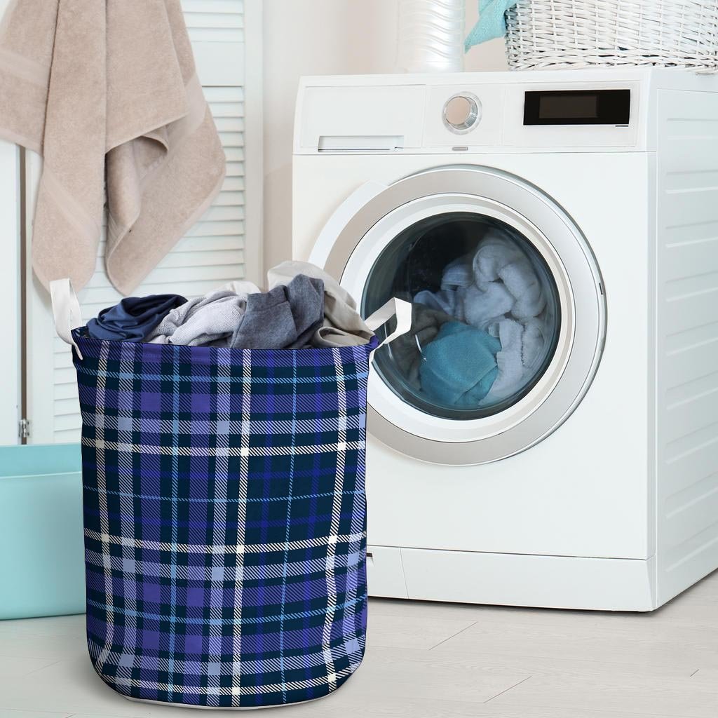 Blue Plaid Tartan Laundry Basket-grizzshop