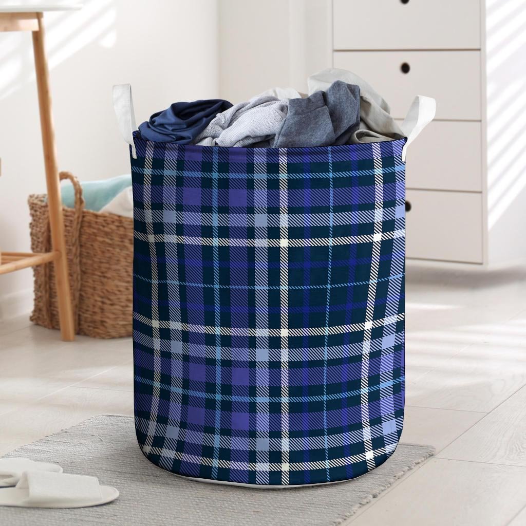 Blue Plaid Tartan Laundry Basket-grizzshop