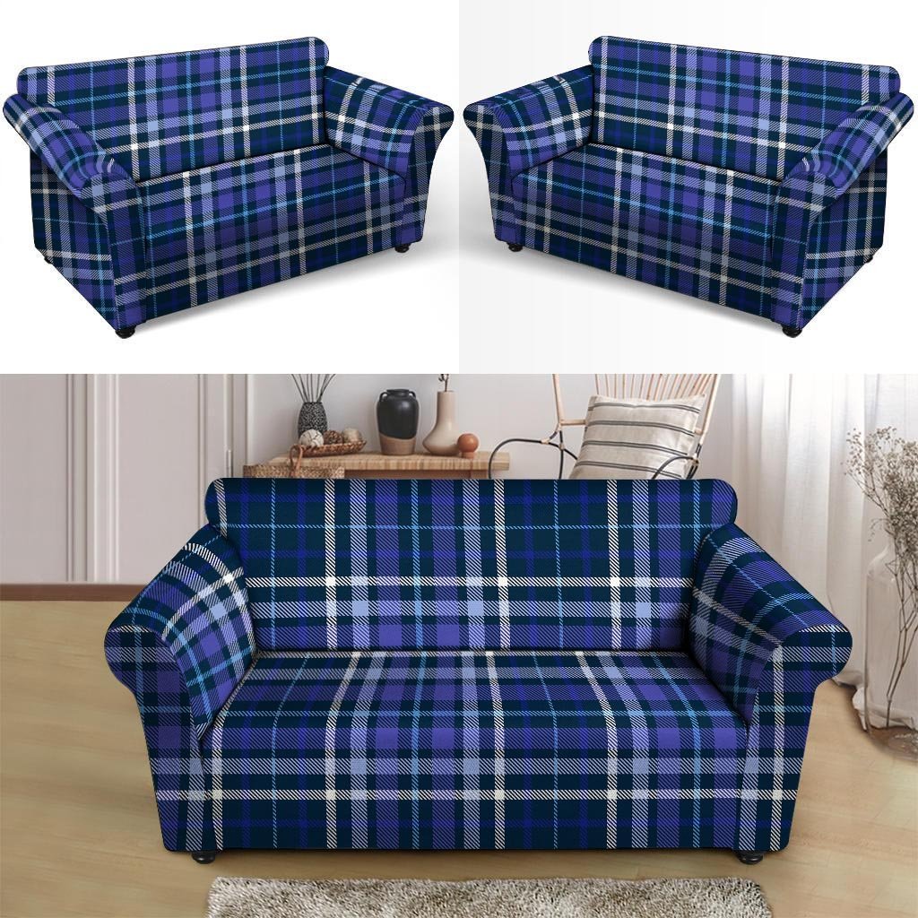 Blue Plaid Tartan Loveseat Cover-grizzshop