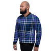 Blue Plaid Tartan Men's Bomber Jacket-grizzshop