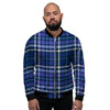 Blue Plaid Tartan Men's Bomber Jacket-grizzshop