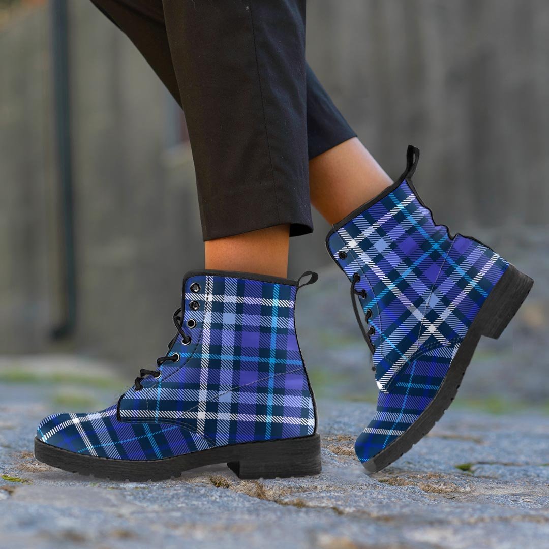 Blue Plaid Tartan Men's Boots-grizzshop