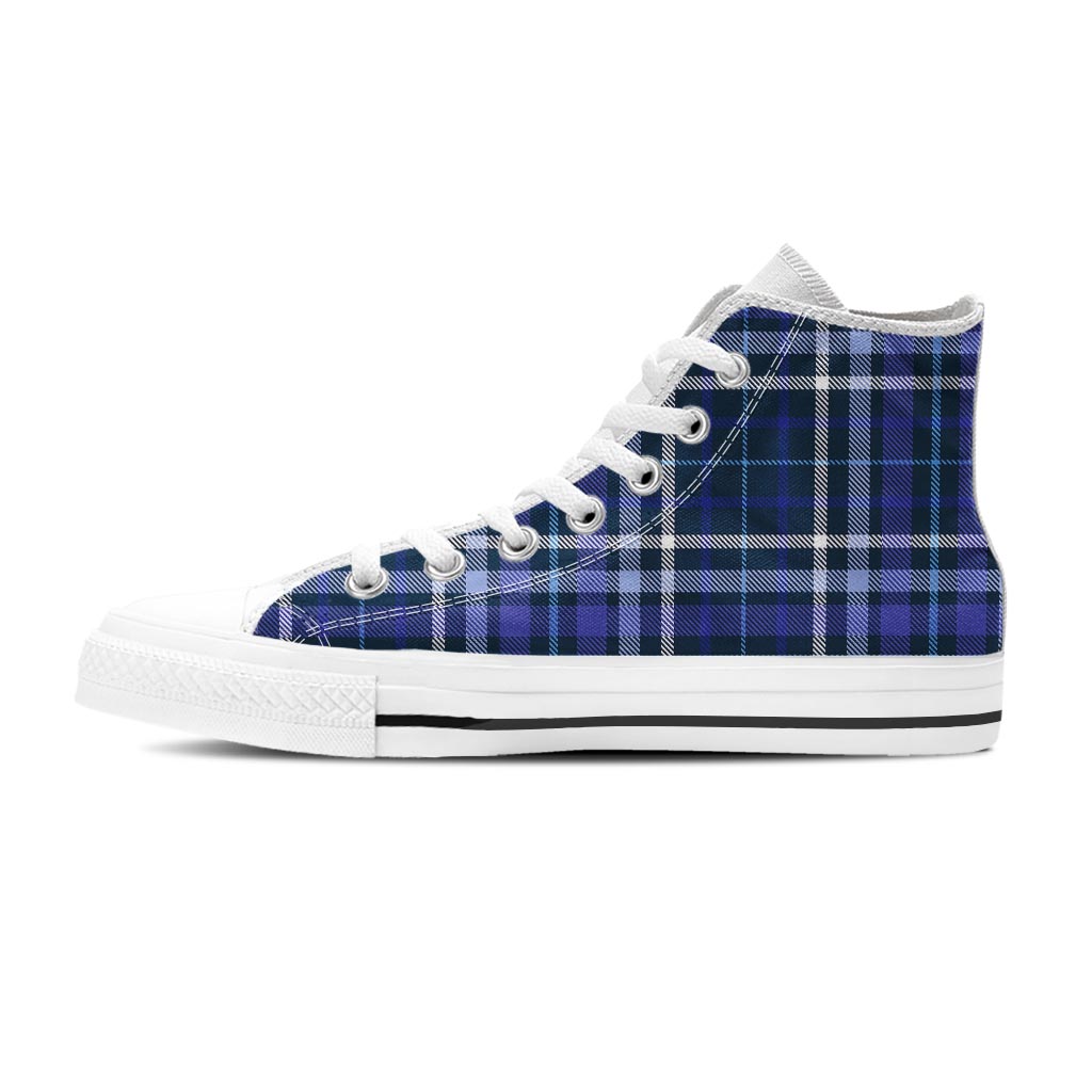 Blue Plaid Tartan Men's High Top Shoes-grizzshop