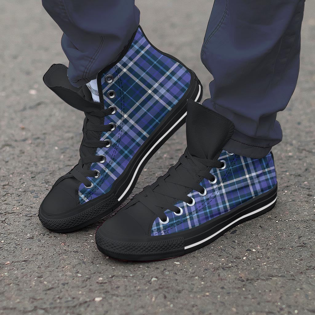 Blue Plaid Tartan Men's High Top Shoes-grizzshop