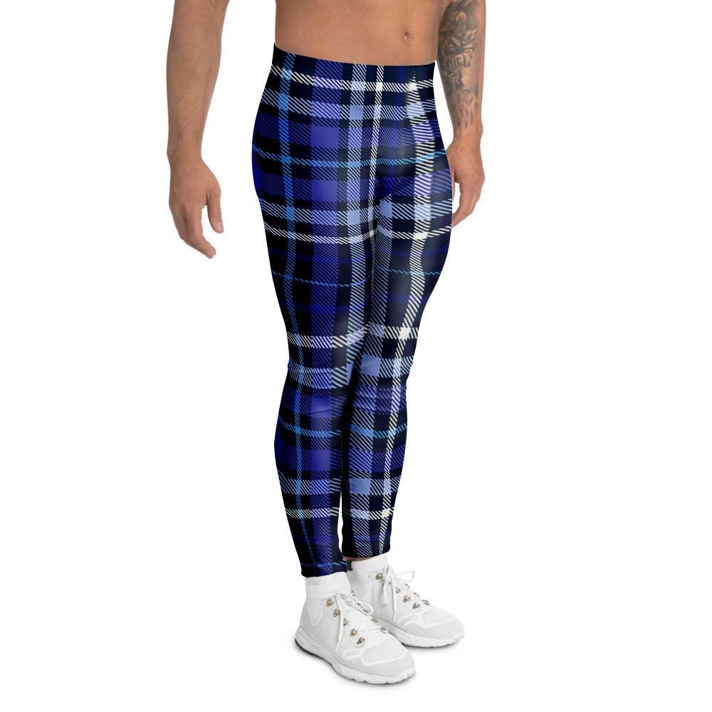 Blue Plaid Tartan Men's Leggings-grizzshop