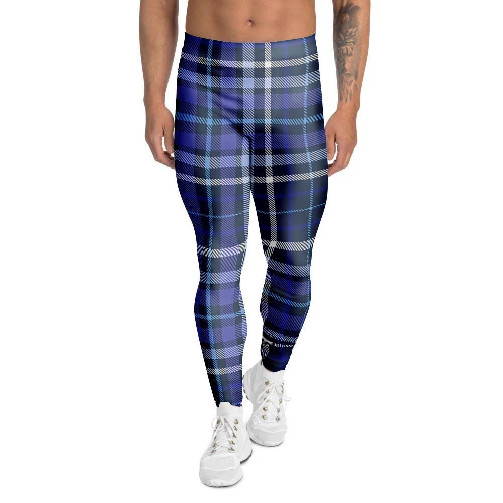 Blue Plaid Tartan Men's Leggings-grizzshop