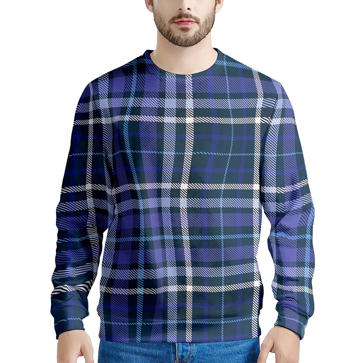 Blue Plaid Tartan Men's Sweatshirt-grizzshop