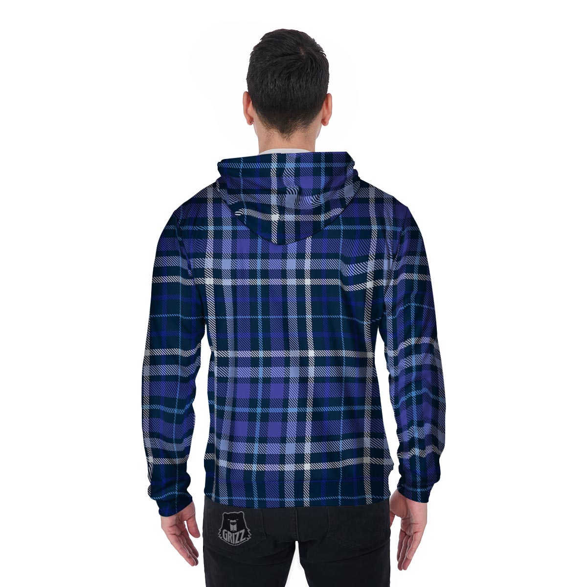 Blue Plaid Tartan Men's Zip Up Hoodie-grizzshop