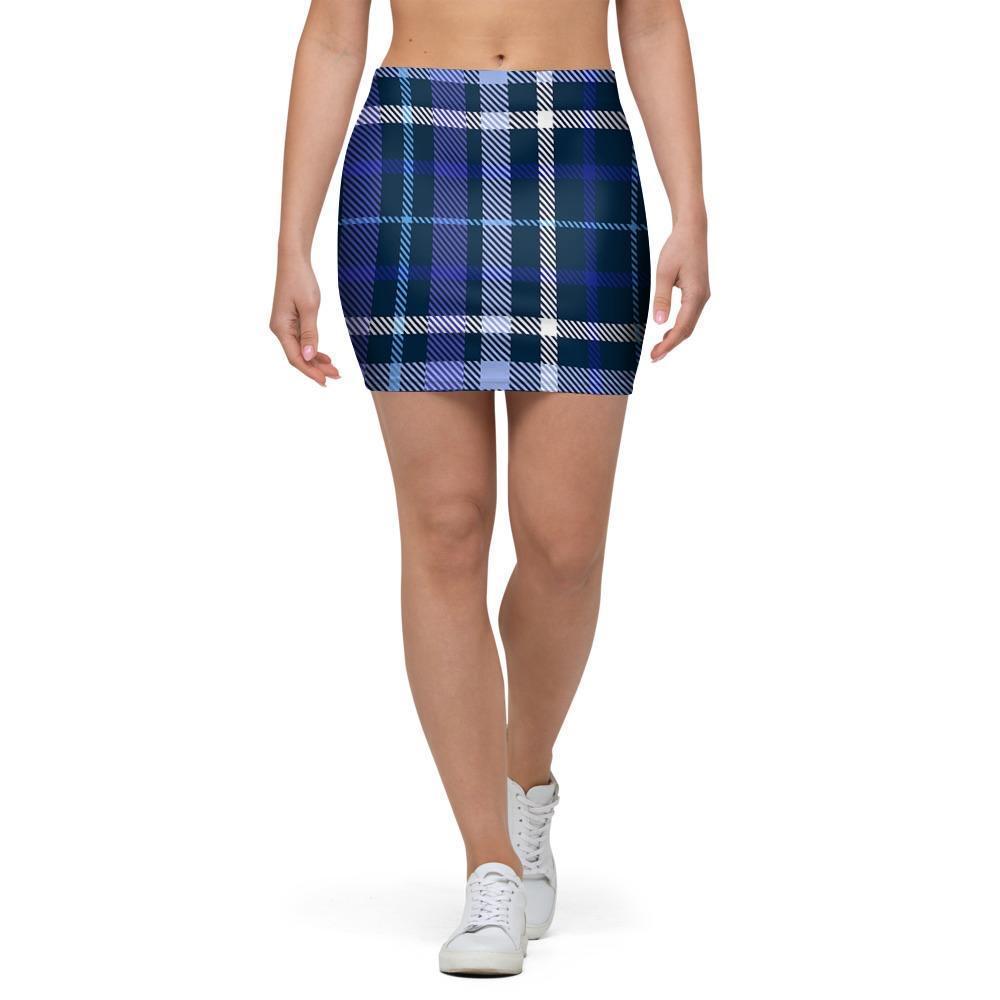 Blue Plaid Tartan Mini Skirt-grizzshop