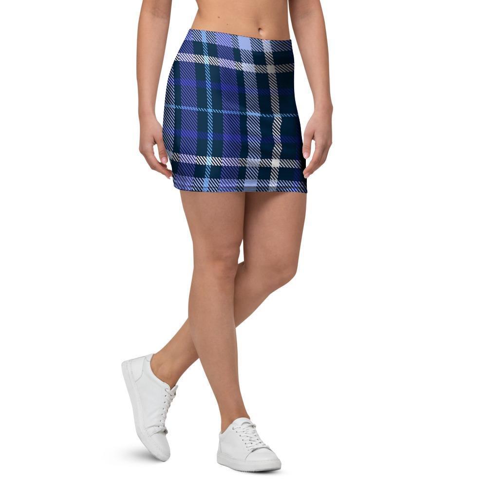 Blue Plaid Tartan Mini Skirt-grizzshop