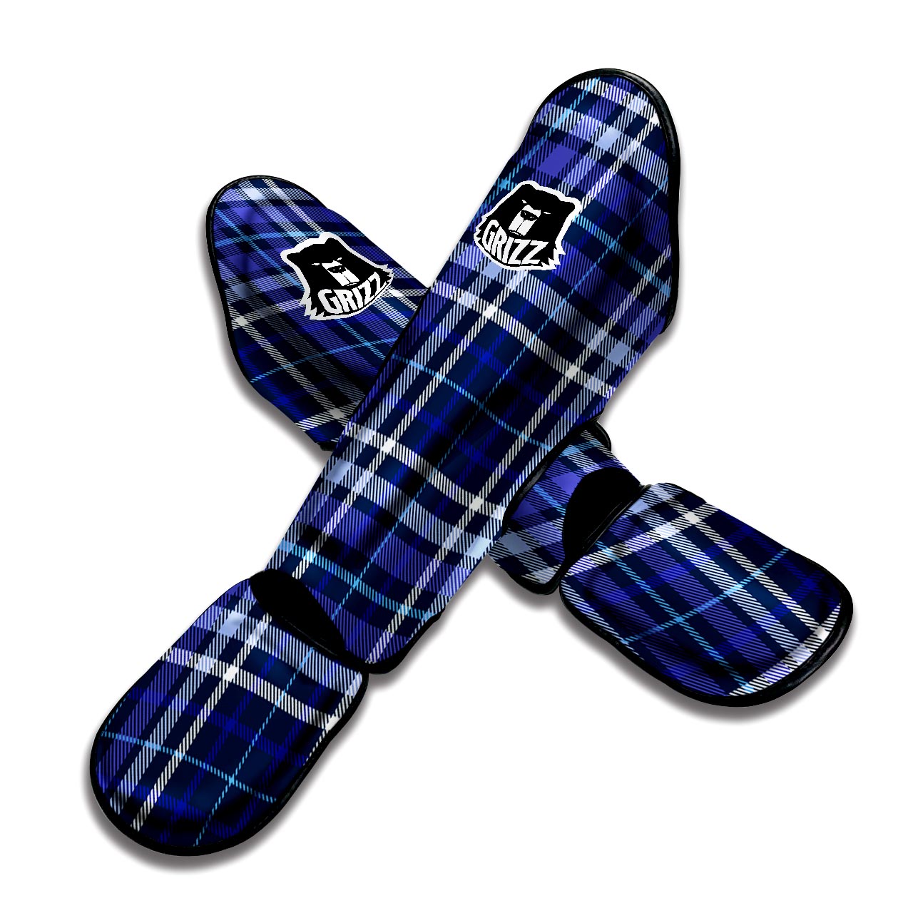 Blue Plaid Tartan Muay Thai Shin Guard-grizzshop